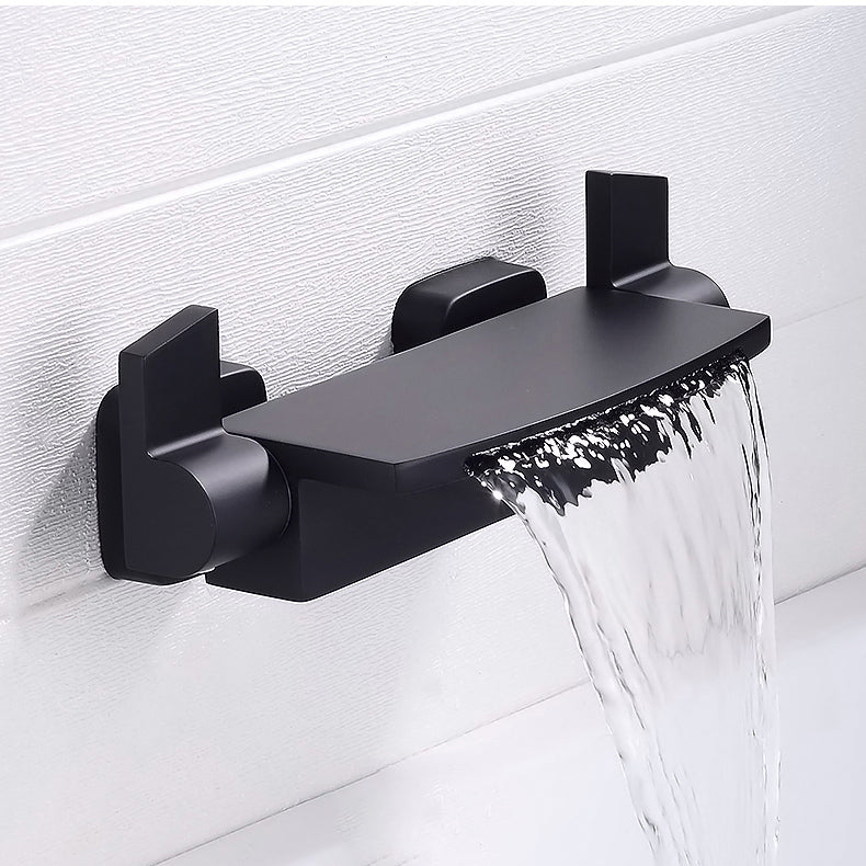 Modern Tub Filler Copper Wall Mounted with Hand Shower Waterfall Tub Spout Trim Clearhalo 'Bathroom Remodel & Bathroom Fixtures' 'Bathtub Faucets' 'bathtub_faucets' 'Home Improvement' 'home_improvement' 'home_improvement_bathtub_faucets' 7254056