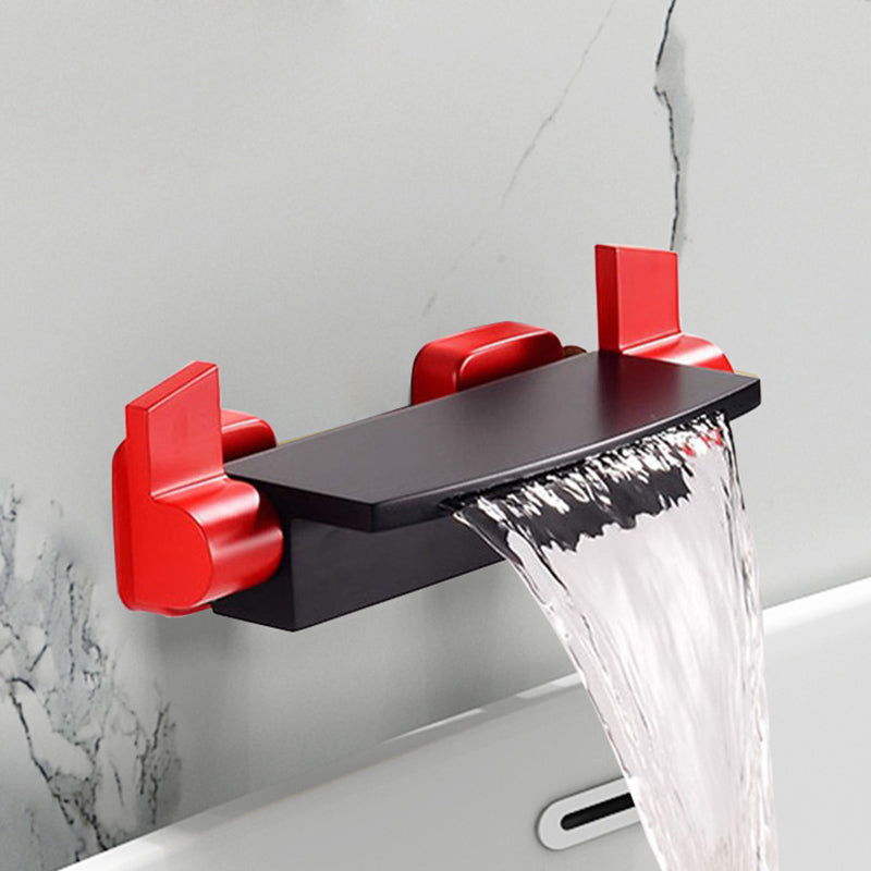Modern Tub Filler Copper Wall Mounted with Hand Shower Waterfall Tub Spout Trim Black-Red Waterfall Comes Out Clearhalo 'Bathroom Remodel & Bathroom Fixtures' 'Bathtub Faucets' 'bathtub_faucets' 'Home Improvement' 'home_improvement' 'home_improvement_bathtub_faucets' 7254064