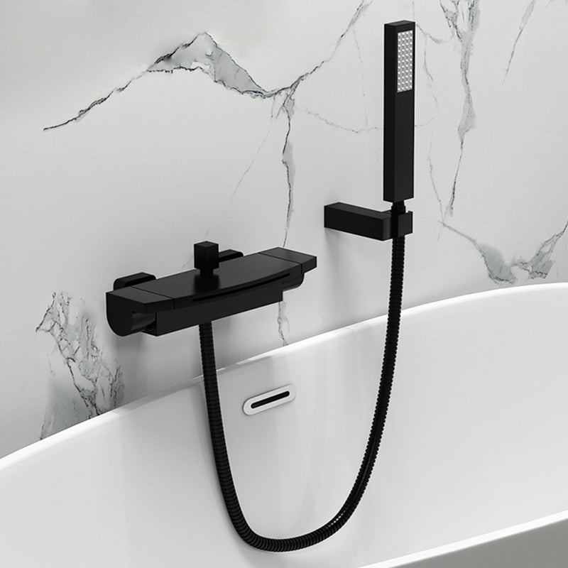 Modern Tub Filler Copper Wall Mounted with Hand Shower Waterfall Tub Spout Trim Black Waterfall & Handheld Shower Clearhalo 'Bathroom Remodel & Bathroom Fixtures' 'Bathtub Faucets' 'bathtub_faucets' 'Home Improvement' 'home_improvement' 'home_improvement_bathtub_faucets' 7254066
