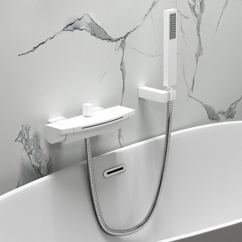 Modern Tub Filler Copper Wall Mounted with Hand Shower Waterfall Tub Spout Trim White Waterfall & Handheld Shower Clearhalo 'Bathroom Remodel & Bathroom Fixtures' 'Bathtub Faucets' 'bathtub_faucets' 'Home Improvement' 'home_improvement' 'home_improvement_bathtub_faucets' 7254068