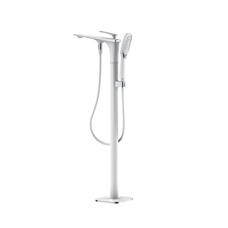 Modern Freestanding Tub Filler Trim Copper with Hand Shower Floor Mount Tub Filler White-Silver Gooseneck Clearhalo 'Bathroom Remodel & Bathroom Fixtures' 'Bathtub Faucets' 'bathtub_faucets' 'Home Improvement' 'home_improvement' 'home_improvement_bathtub_faucets' 7254086