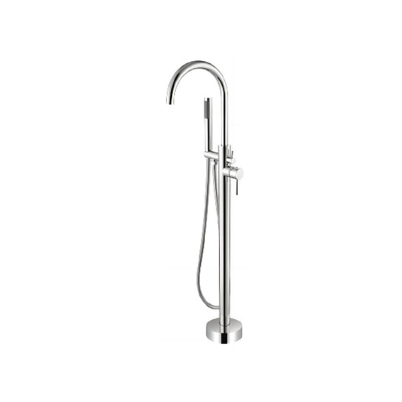 Modern Freestanding Tub Filler Trim Copper with Hand Shower Floor Mount Tub Filler Silver Round Curved Faucet Clearhalo 'Bathroom Remodel & Bathroom Fixtures' 'Bathtub Faucets' 'bathtub_faucets' 'Home Improvement' 'home_improvement' 'home_improvement_bathtub_faucets' 7254095