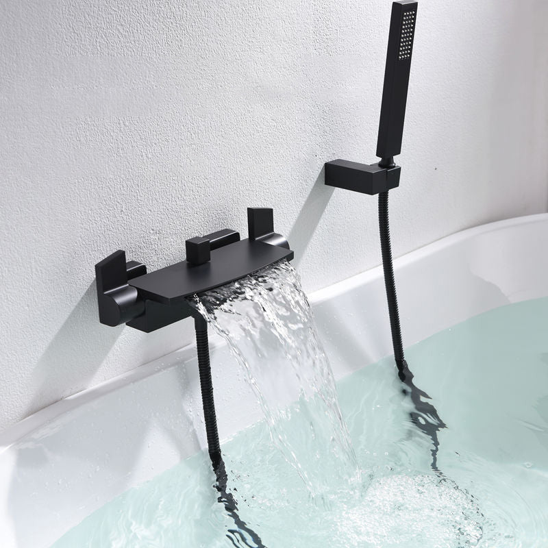 Modern Tub Faucet Trim Copper Lever Handles Wall Mounted Waterfall Bathroom Faucet Clearhalo 'Bathroom Remodel & Bathroom Fixtures' 'Bathtub Faucets' 'bathtub_faucets' 'Home Improvement' 'home_improvement' 'home_improvement_bathtub_faucets' 7254101