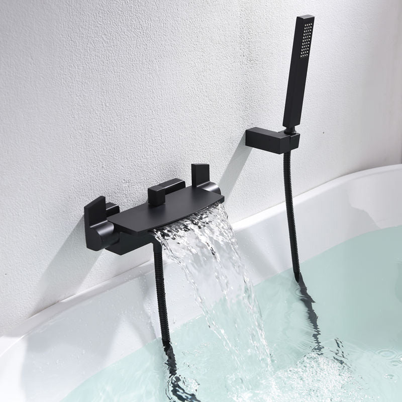 Modern Tub Faucet Trim Copper Lever Handles Wall Mounted Waterfall Bathroom Faucet Black Clearhalo 'Bathroom Remodel & Bathroom Fixtures' 'Bathtub Faucets' 'bathtub_faucets' 'Home Improvement' 'home_improvement' 'home_improvement_bathtub_faucets' 7254102