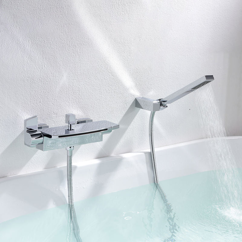 Modern Tub Faucet Trim Copper Lever Handles Wall Mounted Waterfall Bathroom Faucet Clearhalo 'Bathroom Remodel & Bathroom Fixtures' 'Bathtub Faucets' 'bathtub_faucets' 'Home Improvement' 'home_improvement' 'home_improvement_bathtub_faucets' 7254103