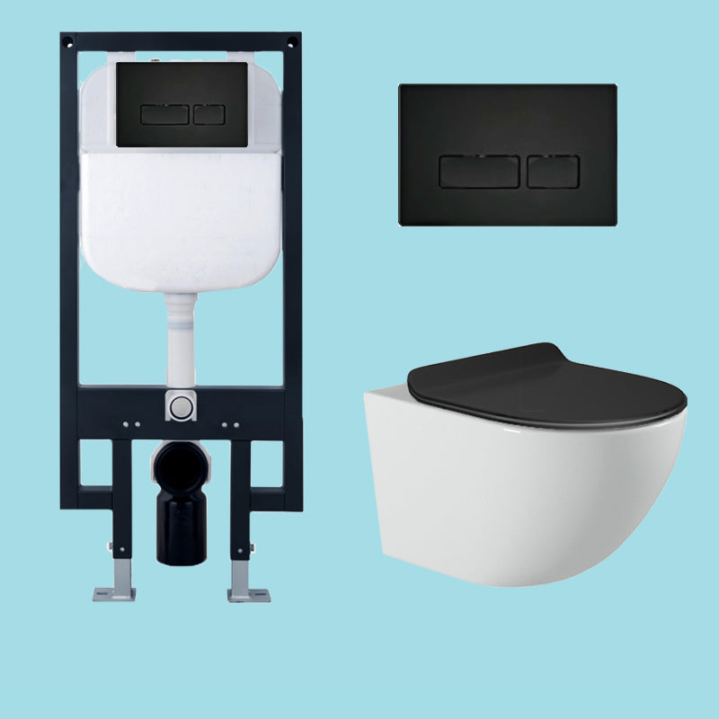 Contemporary Wall Hung Flush Toilet Ceramic Urine Toilet for Bathroom 14"L x 21"W x 14"H Black White Toilet & Thin Tanker Clearhalo 'Bathroom Remodel & Bathroom Fixtures' 'Home Improvement' 'home_improvement' 'home_improvement_toilets' 'Toilets & Bidets' 'Toilets' 7254487