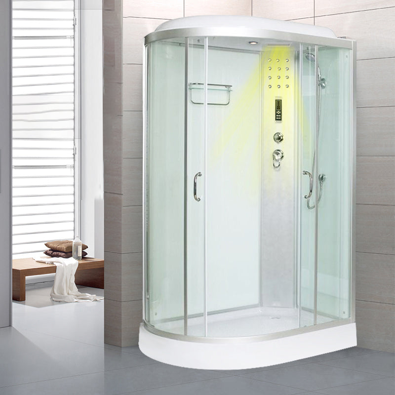 Framed Neo-Round Shower Kit Double Sliding Shower Stall with White Base Yes Left Clearhalo 'Bathroom Remodel & Bathroom Fixtures' 'Home Improvement' 'home_improvement' 'home_improvement_shower_stalls_enclosures' 'Shower Stalls & Enclosures' 'shower_stalls_enclosures' 'Showers & Bathtubs' 7254618
