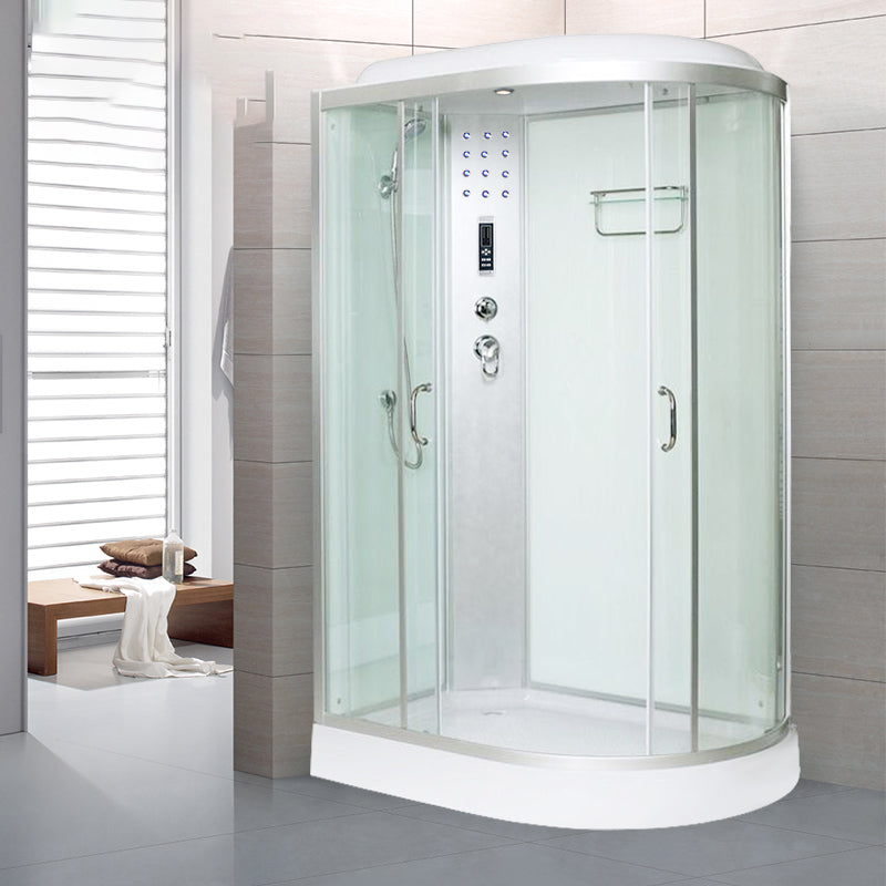 Framed Neo-Round Shower Kit Double Sliding Shower Stall with White Base 否 Right Clearhalo 'Bathroom Remodel & Bathroom Fixtures' 'Home Improvement' 'home_improvement' 'home_improvement_shower_stalls_enclosures' 'Shower Stalls & Enclosures' 'shower_stalls_enclosures' 'Showers & Bathtubs' 7254619