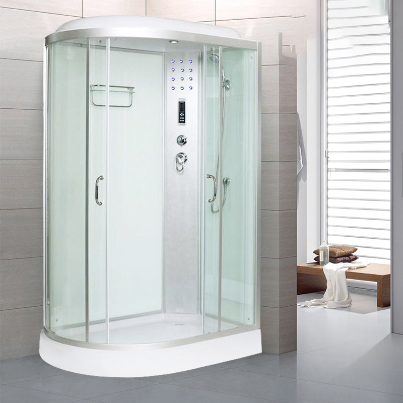 Framed Neo-Round Shower Kit Double Sliding Shower Stall with White Base 否 Left Clearhalo 'Bathroom Remodel & Bathroom Fixtures' 'Home Improvement' 'home_improvement' 'home_improvement_shower_stalls_enclosures' 'Shower Stalls & Enclosures' 'shower_stalls_enclosures' 'Showers & Bathtubs' 7254621