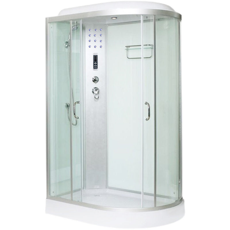 Framed Neo-Round Shower Kit Double Sliding Shower Stall with White Base Clearhalo 'Bathroom Remodel & Bathroom Fixtures' 'Home Improvement' 'home_improvement' 'home_improvement_shower_stalls_enclosures' 'Shower Stalls & Enclosures' 'shower_stalls_enclosures' 'Showers & Bathtubs' 7254622