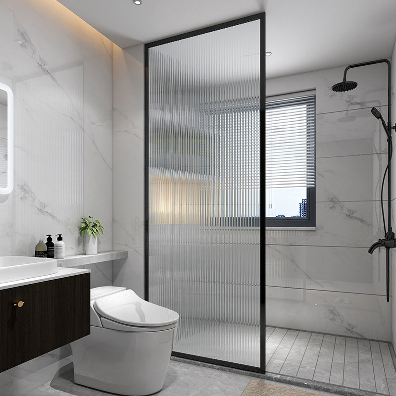 White Shower Bath Door Framed Single Fixed Clear Shower Door Black Fluted Glass Clearhalo 'Bathroom Remodel & Bathroom Fixtures' 'Home Improvement' 'home_improvement' 'home_improvement_shower_tub_doors' 'Shower and Tub Doors' 'shower_tub_doors' 'Showers & Bathtubs' 7254649