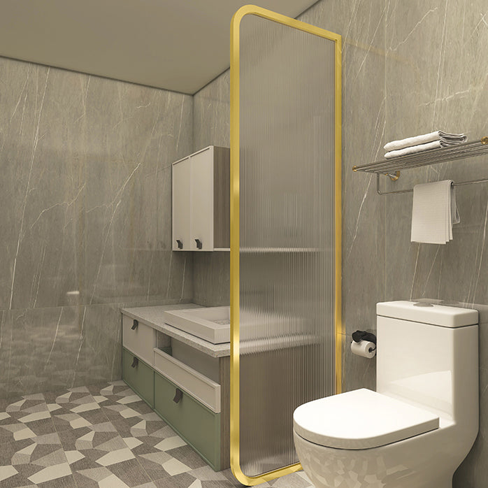 Black and Gold Fixed Glass Panel Framed Single Fixed Bath Fixed Panel Clearhalo 'Bathroom Remodel & Bathroom Fixtures' 'Home Improvement' 'home_improvement' 'home_improvement_shower_tub_doors' 'Shower and Tub Doors' 'shower_tub_doors' 'Showers & Bathtubs' 7254683