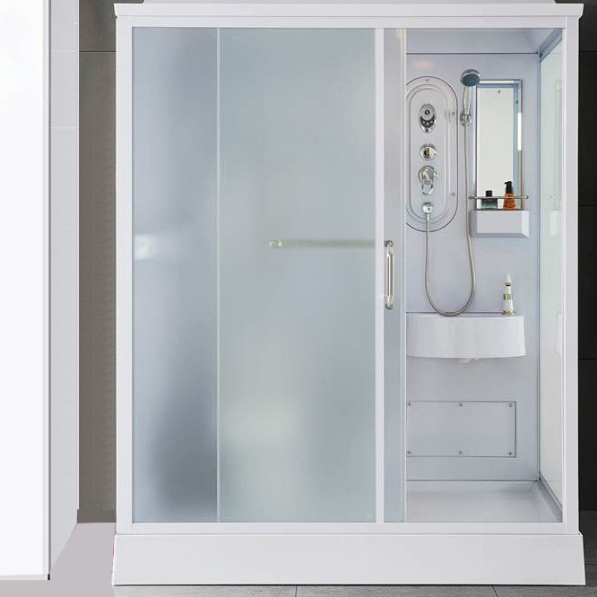 Framed Single Sliding Shower Kit Frosted Rectangle Shower Stall Clearhalo 'Bathroom Remodel & Bathroom Fixtures' 'Home Improvement' 'home_improvement' 'home_improvement_shower_stalls_enclosures' 'Shower Stalls & Enclosures' 'shower_stalls_enclosures' 'Showers & Bathtubs' 7255257