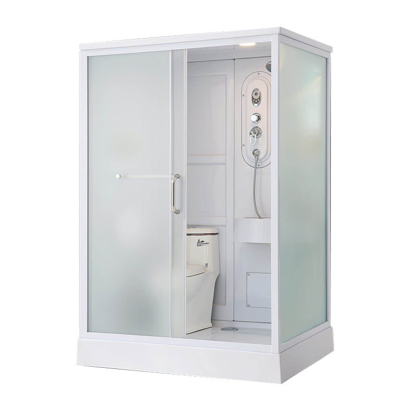 Framed Single Sliding Shower Kit Frosted Rectangle Shower Stall Toilet Only Front Opening Clearhalo 'Bathroom Remodel & Bathroom Fixtures' 'Home Improvement' 'home_improvement' 'home_improvement_shower_stalls_enclosures' 'Shower Stalls & Enclosures' 'shower_stalls_enclosures' 'Showers & Bathtubs' 7255258