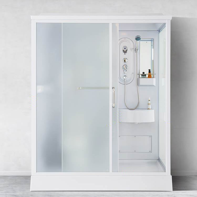 Framed Single Sliding Shower Kit Frosted Rectangle Shower Stall Clearhalo 'Bathroom Remodel & Bathroom Fixtures' 'Home Improvement' 'home_improvement' 'home_improvement_shower_stalls_enclosures' 'Shower Stalls & Enclosures' 'shower_stalls_enclosures' 'Showers & Bathtubs' 7255260