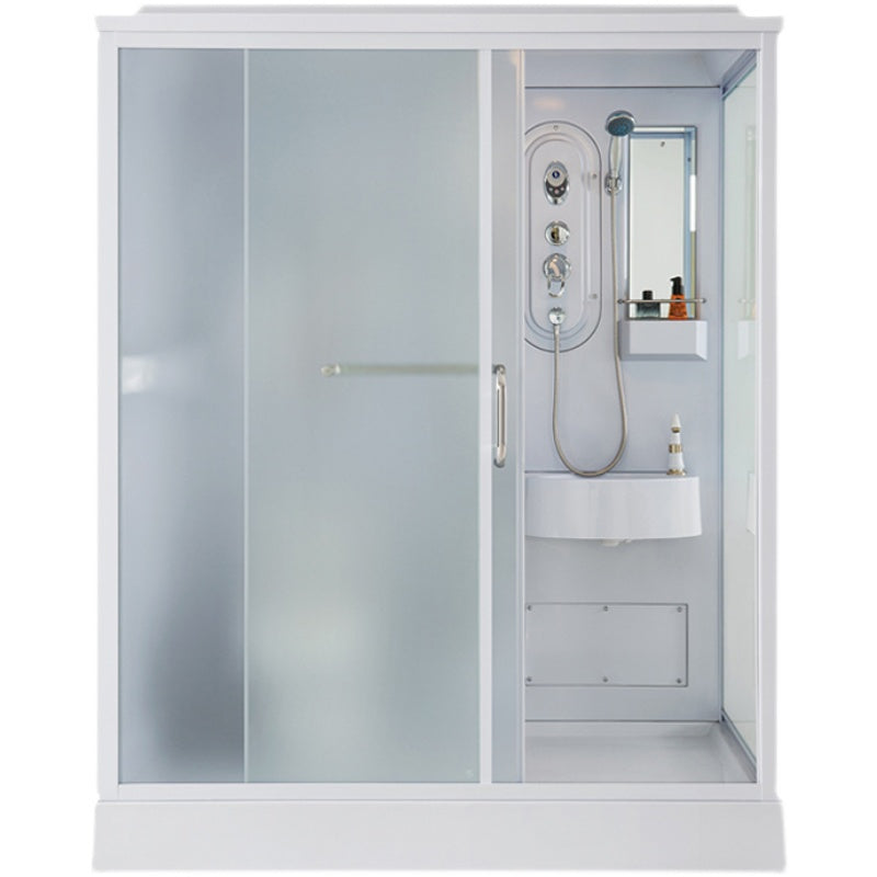 Framed Single Sliding Shower Kit Frosted Rectangle Shower Stall Clearhalo 'Bathroom Remodel & Bathroom Fixtures' 'Home Improvement' 'home_improvement' 'home_improvement_shower_stalls_enclosures' 'Shower Stalls & Enclosures' 'shower_stalls_enclosures' 'Showers & Bathtubs' 7255265