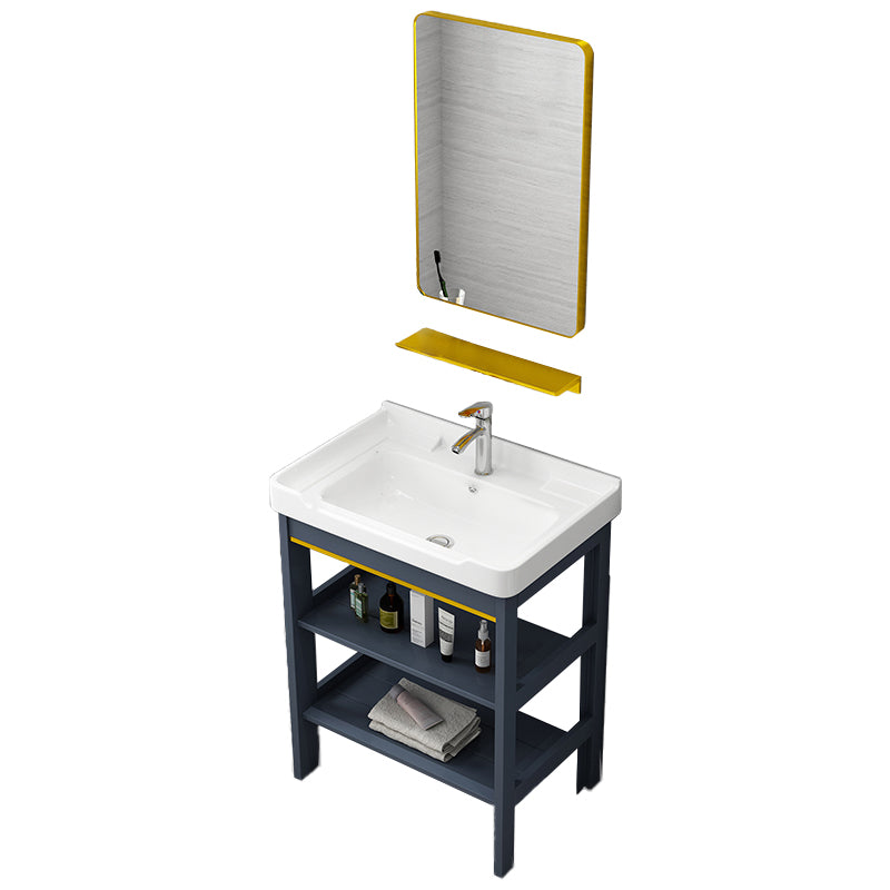 Metal Glam Bathroom Vanity Set Freestanding Single-Sink Bath Vanity Vanity & Faucet & Mirrors 24"L x 16"W x 33"H Door Not Included Clearhalo 'Bathroom Remodel & Bathroom Fixtures' 'Bathroom Vanities' 'bathroom_vanities' 'Home Improvement' 'home_improvement' 'home_improvement_bathroom_vanities' 7256182
