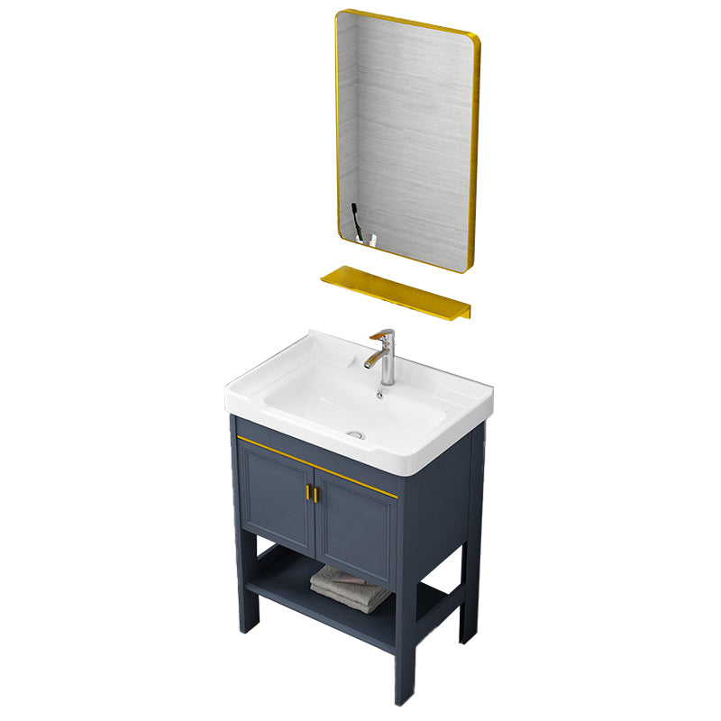 Metal Glam Bathroom Vanity Set Freestanding Single-Sink Bath Vanity Vanity & Faucet & Mirrors 24"L x 16"W x 33"H 2 Clearhalo 'Bathroom Remodel & Bathroom Fixtures' 'Bathroom Vanities' 'bathroom_vanities' 'Home Improvement' 'home_improvement' 'home_improvement_bathroom_vanities' 7256190