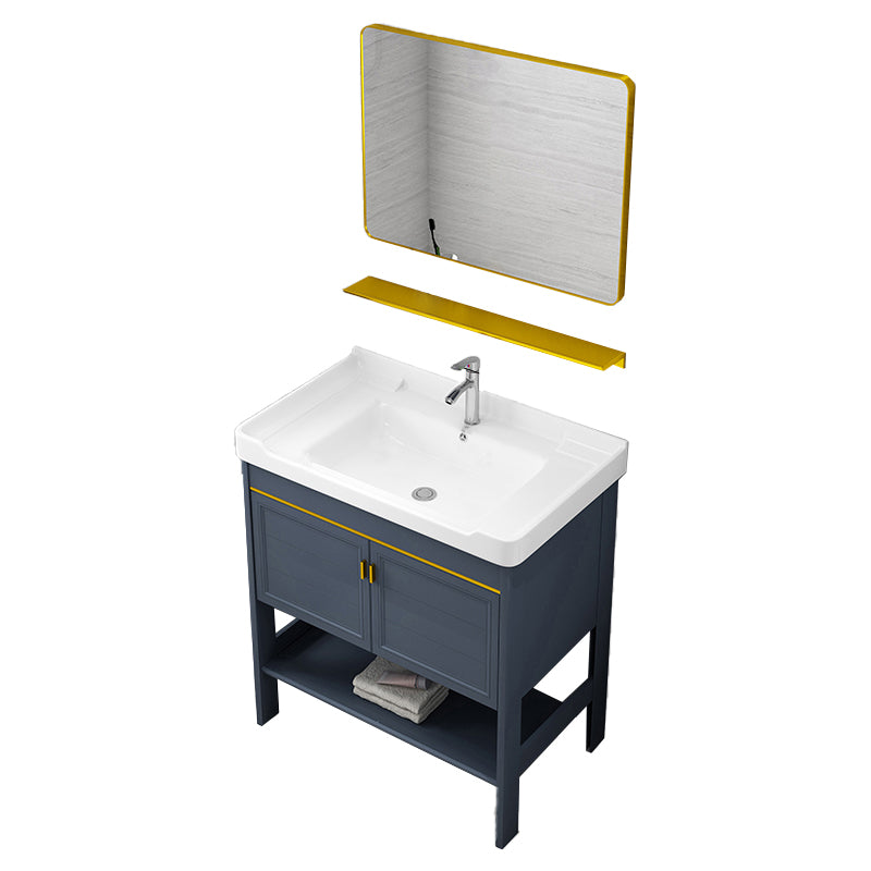 Metal Glam Bathroom Vanity Set Freestanding Single-Sink Bath Vanity Vanity & Faucet & Mirrors 28"L x 19"W x 31"H 2 Clearhalo 'Bathroom Remodel & Bathroom Fixtures' 'Bathroom Vanities' 'bathroom_vanities' 'Home Improvement' 'home_improvement' 'home_improvement_bathroom_vanities' 7256192