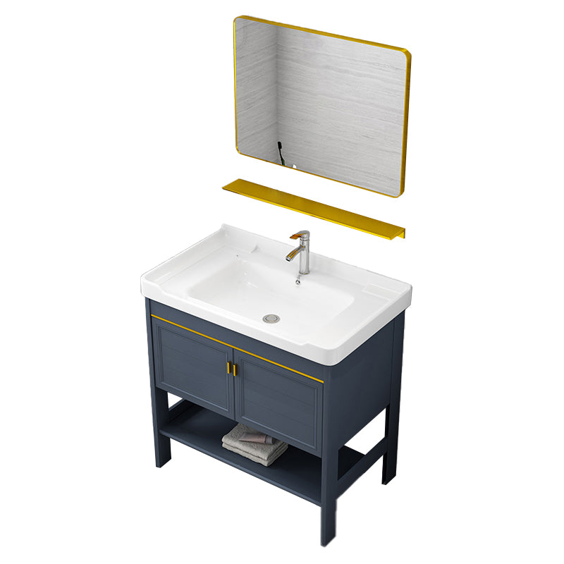 Metal Glam Bathroom Vanity Set Freestanding Single-Sink Bath Vanity Vanity & Faucet & Mirrors 32"L x 19"W x 33"H 2 Clearhalo 'Bathroom Remodel & Bathroom Fixtures' 'Bathroom Vanities' 'bathroom_vanities' 'Home Improvement' 'home_improvement' 'home_improvement_bathroom_vanities' 7256194