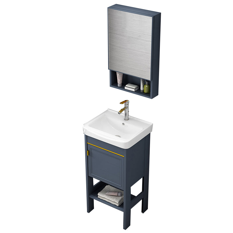 Metal Glam Bathroom Vanity Set Freestanding Single-Sink Bath Vanity Vanity & Faucet & Mirror Cabinet 17"L x 14"W x 33"H 1 Clearhalo 'Bathroom Remodel & Bathroom Fixtures' 'Bathroom Vanities' 'bathroom_vanities' 'Home Improvement' 'home_improvement' 'home_improvement_bathroom_vanities' 7256196