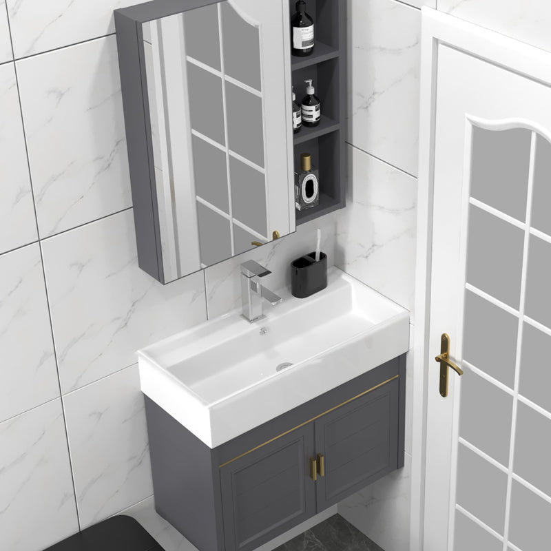 Modern Single Bath Vanity Wall Mount Ceramic Top Bathroom Vanity Clearhalo 'Bathroom Remodel & Bathroom Fixtures' 'Bathroom Vanities' 'bathroom_vanities' 'Home Improvement' 'home_improvement' 'home_improvement_bathroom_vanities' 7256287