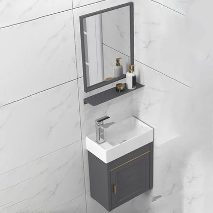 Modern Single Bath Vanity Wall Mount Ceramic Top Bathroom Vanity Vanity & Faucet & Mirrors 16"L x 9"W x 19"H Left Clearhalo 'Bathroom Remodel & Bathroom Fixtures' 'Bathroom Vanities' 'bathroom_vanities' 'Home Improvement' 'home_improvement' 'home_improvement_bathroom_vanities' 7256289