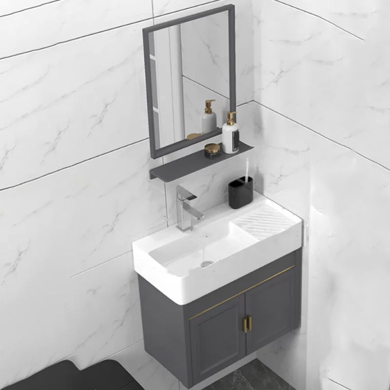 Modern Single Bath Vanity Wall Mount Ceramic Top Bathroom Vanity Vanity & Faucet & Mirrors 24"L x 12"W x 20"H Left Clearhalo 'Bathroom Remodel & Bathroom Fixtures' 'Bathroom Vanities' 'bathroom_vanities' 'Home Improvement' 'home_improvement' 'home_improvement_bathroom_vanities' 7256291