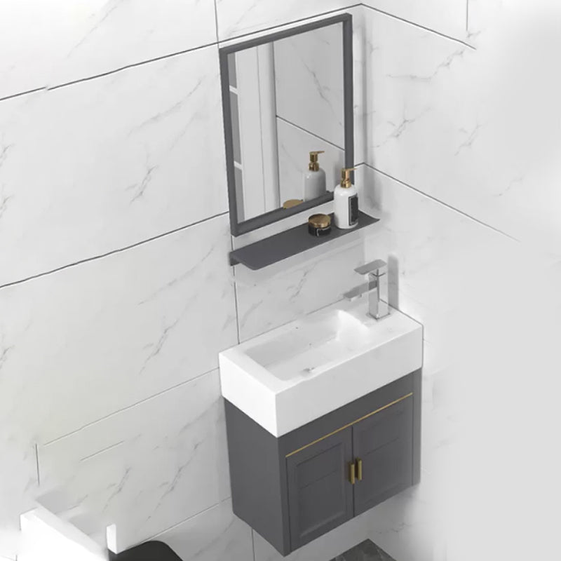 Modern Single Bath Vanity Wall Mount Ceramic Top Bathroom Vanity Vanity & Faucet & Mirrors 19.7"L x 9.8"W x 20.9"H Right Clearhalo 'Bathroom Remodel & Bathroom Fixtures' 'Bathroom Vanities' 'bathroom_vanities' 'Home Improvement' 'home_improvement' 'home_improvement_bathroom_vanities' 7256293