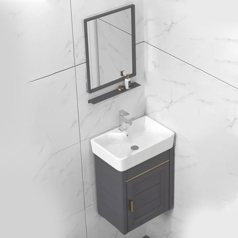 Modern Single Bath Vanity Wall Mount Ceramic Top Bathroom Vanity Vanity & Faucet & Mirrors 16.9"L x 14.2"W x 18.5"H Mid Clearhalo 'Bathroom Remodel & Bathroom Fixtures' 'Bathroom Vanities' 'bathroom_vanities' 'Home Improvement' 'home_improvement' 'home_improvement_bathroom_vanities' 7256299