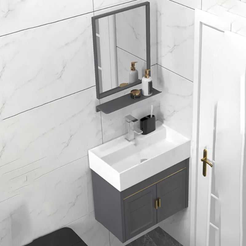 Modern Single Bath Vanity Wall Mount Ceramic Top Bathroom Vanity Vanity & Faucet & Mirrors 22"L x 13"W x 20"H Mid Clearhalo 'Bathroom Remodel & Bathroom Fixtures' 'Bathroom Vanities' 'bathroom_vanities' 'Home Improvement' 'home_improvement' 'home_improvement_bathroom_vanities' 7256301