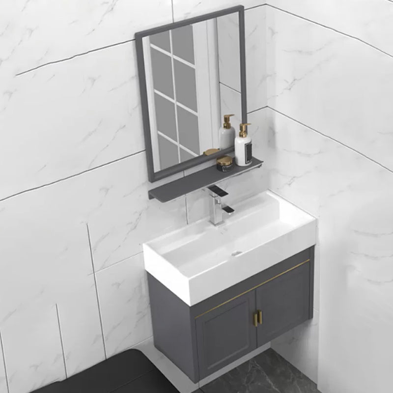 Modern Single Bath Vanity Wall Mount Ceramic Top Bathroom Vanity Vanity & Faucet & Mirrors 26"L x 13"W x 20"H Mid Clearhalo 'Bathroom Remodel & Bathroom Fixtures' 'Bathroom Vanities' 'bathroom_vanities' 'Home Improvement' 'home_improvement' 'home_improvement_bathroom_vanities' 7256308