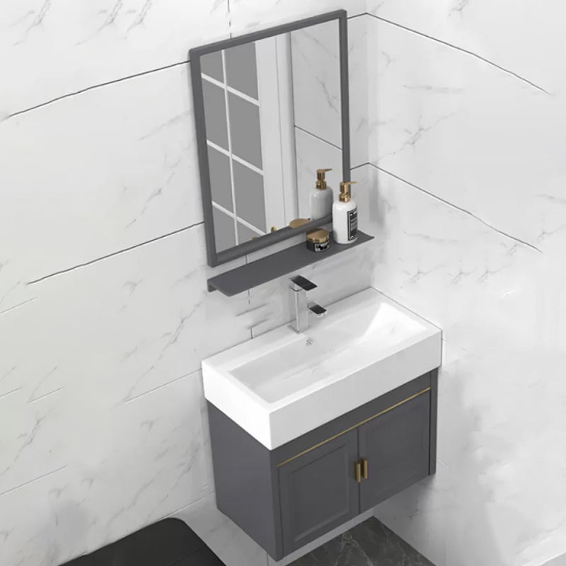 Modern Single Bath Vanity Wall Mount Ceramic Top Bathroom Vanity Vanity & Faucet & Mirrors 24"L x 13"W x 20"H Mid Clearhalo 'Bathroom Remodel & Bathroom Fixtures' 'Bathroom Vanities' 'bathroom_vanities' 'Home Improvement' 'home_improvement' 'home_improvement_bathroom_vanities' 7256309