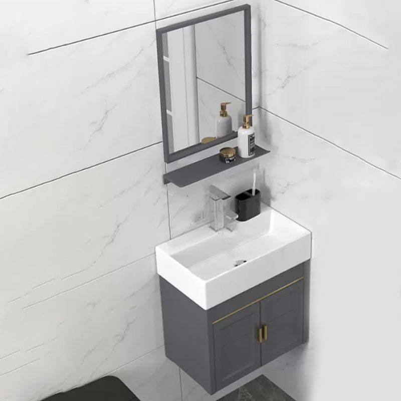 Modern Single Bath Vanity Wall Mount Ceramic Top Bathroom Vanity Vanity & Faucet & Mirrors 20"L x 12"W x 20"H Mid Clearhalo 'Bathroom Remodel & Bathroom Fixtures' 'Bathroom Vanities' 'bathroom_vanities' 'Home Improvement' 'home_improvement' 'home_improvement_bathroom_vanities' 7256311