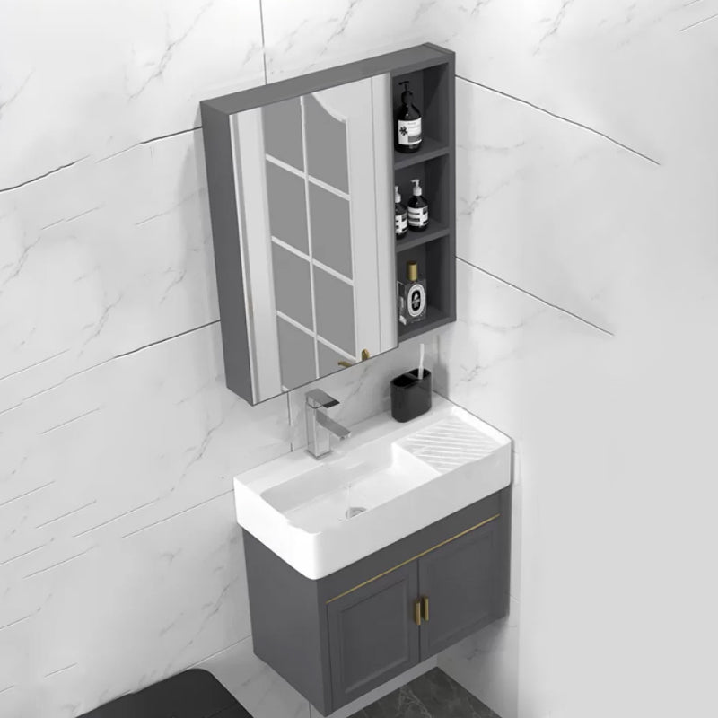 Modern Single Bath Vanity Wall Mount Ceramic Top Bathroom Vanity Vanity & Faucet & Mirror Cabinet 24"L x 12"W x 20"H Left Clearhalo 'Bathroom Remodel & Bathroom Fixtures' 'Bathroom Vanities' 'bathroom_vanities' 'Home Improvement' 'home_improvement' 'home_improvement_bathroom_vanities' 7256316