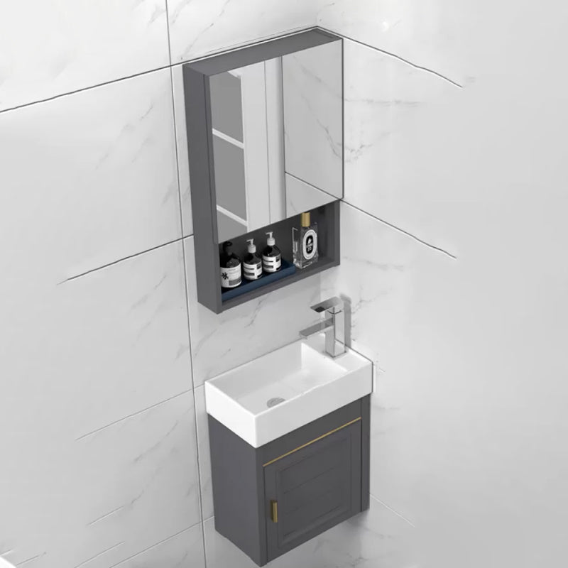 Modern Single Bath Vanity Wall Mount Ceramic Top Bathroom Vanity Vanity & Faucet & Mirror Cabinet 16"L x 9"W x 19"H Right Clearhalo 'Bathroom Remodel & Bathroom Fixtures' 'Bathroom Vanities' 'bathroom_vanities' 'Home Improvement' 'home_improvement' 'home_improvement_bathroom_vanities' 7256319