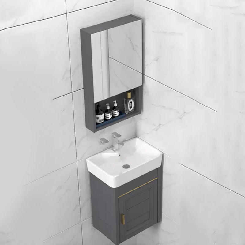 Modern Single Bath Vanity Wall Mount Ceramic Top Bathroom Vanity Vanity & Faucet & Mirror Cabinet 16.9"L x 14.2"W x 18.5"H Mid Clearhalo 'Bathroom Remodel & Bathroom Fixtures' 'Bathroom Vanities' 'bathroom_vanities' 'Home Improvement' 'home_improvement' 'home_improvement_bathroom_vanities' 7256320