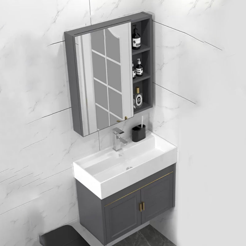 Modern Single Bath Vanity Wall Mount Ceramic Top Bathroom Vanity Vanity & Faucet & Mirror Cabinet 26"L x 13"W x 20"H Mid Clearhalo 'Bathroom Remodel & Bathroom Fixtures' 'Bathroom Vanities' 'bathroom_vanities' 'Home Improvement' 'home_improvement' 'home_improvement_bathroom_vanities' 7256325