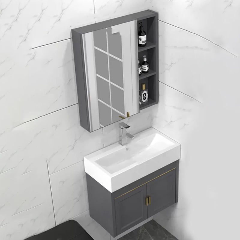 Modern Single Bath Vanity Wall Mount Ceramic Top Bathroom Vanity Vanity & Faucet & Mirror Cabinet 24"L x 13"W x 20"H Mid Clearhalo 'Bathroom Remodel & Bathroom Fixtures' 'Bathroom Vanities' 'bathroom_vanities' 'Home Improvement' 'home_improvement' 'home_improvement_bathroom_vanities' 7256326