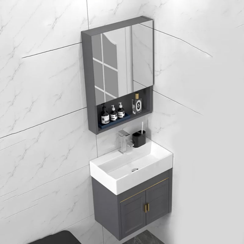 Modern Single Bath Vanity Wall Mount Ceramic Top Bathroom Vanity Vanity & Faucet & Mirror Cabinet 20"L x 12"W x 20"H Mid Clearhalo 'Bathroom Remodel & Bathroom Fixtures' 'Bathroom Vanities' 'bathroom_vanities' 'Home Improvement' 'home_improvement' 'home_improvement_bathroom_vanities' 7256328