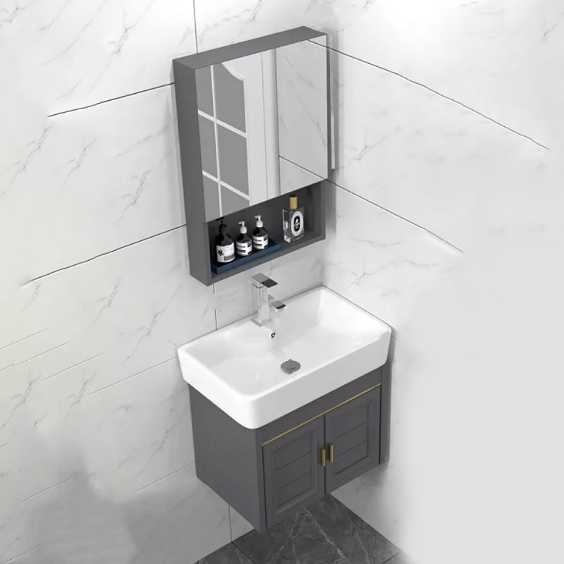 Modern Single Bath Vanity Wall Mount Ceramic Top Bathroom Vanity Vanity & Faucet & Mirror Cabinet 19"L x 14"W x 19"H Mid Clearhalo 'Bathroom Remodel & Bathroom Fixtures' 'Bathroom Vanities' 'bathroom_vanities' 'Home Improvement' 'home_improvement' 'home_improvement_bathroom_vanities' 7256329