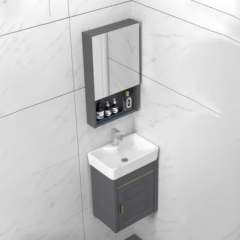 Modern Single Bath Vanity Wall Mount Ceramic Top Bathroom Vanity Vanity & Faucet & Mirror Cabinet 15"L x 11"W x 18"H Mid Clearhalo 'Bathroom Remodel & Bathroom Fixtures' 'Bathroom Vanities' 'bathroom_vanities' 'Home Improvement' 'home_improvement' 'home_improvement_bathroom_vanities' 7256330