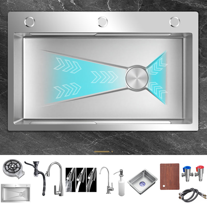Single Basin Kitchen Sink Stainless Steel Modern Kitchen Sink 3 Outlet Pull-Out Faucet & Water Purify Faucet Clearhalo 'Home Improvement' 'home_improvement' 'home_improvement_kitchen_sinks' 'Kitchen Remodel & Kitchen Fixtures' 'Kitchen Sinks & Faucet Components' 'Kitchen Sinks' 'kitchen_sinks' 7256458