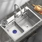 Stainless Steel Kitchen Sink 1-Bowl Kitchen Sink with Faucets Included 30"L x 18"W x 8"H Pull Out Water Filter Double Faucet & Cup Washer Clearhalo 'Home Improvement' 'home_improvement' 'home_improvement_kitchen_sinks' 'Kitchen Remodel & Kitchen Fixtures' 'Kitchen Sinks & Faucet Components' 'Kitchen Sinks' 'kitchen_sinks' 7256489