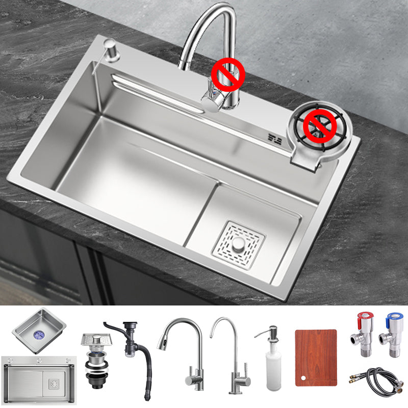 Stainless Steel Kitchen Sink 1-Bowl Kitchen Sink with Faucets Included Double Tap for Water Purification Clearhalo 'Home Improvement' 'home_improvement' 'home_improvement_kitchen_sinks' 'Kitchen Remodel & Kitchen Fixtures' 'Kitchen Sinks & Faucet Components' 'Kitchen Sinks' 'kitchen_sinks' 7256491
