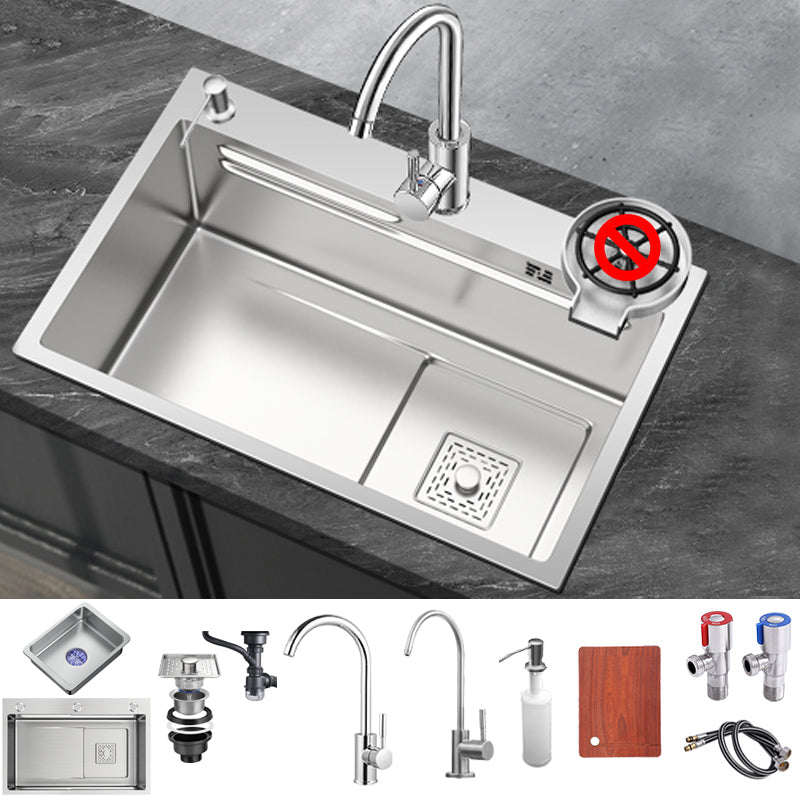 Stainless Steel Kitchen Sink 1-Bowl Kitchen Sink with Faucets Included Round Double Tap for Water Purification Clearhalo 'Home Improvement' 'home_improvement' 'home_improvement_kitchen_sinks' 'Kitchen Remodel & Kitchen Fixtures' 'Kitchen Sinks & Faucet Components' 'Kitchen Sinks' 'kitchen_sinks' 7256492