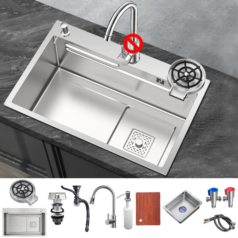 Stainless Steel Kitchen Sink 1-Bowl Kitchen Sink with Faucets Included Pull Out Faucet with Cup Washer Clearhalo 'Home Improvement' 'home_improvement' 'home_improvement_kitchen_sinks' 'Kitchen Remodel & Kitchen Fixtures' 'Kitchen Sinks & Faucet Components' 'Kitchen Sinks' 'kitchen_sinks' 7256494