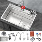 Stainless Steel Kitchen Sink 1-Bowl Kitchen Sink with Faucets Included Pull Out Water Filter Double Faucet & Cup Washer Clearhalo 'Home Improvement' 'home_improvement' 'home_improvement_kitchen_sinks' 'Kitchen Remodel & Kitchen Fixtures' 'Kitchen Sinks & Faucet Components' 'Kitchen Sinks' 'kitchen_sinks' 7256496