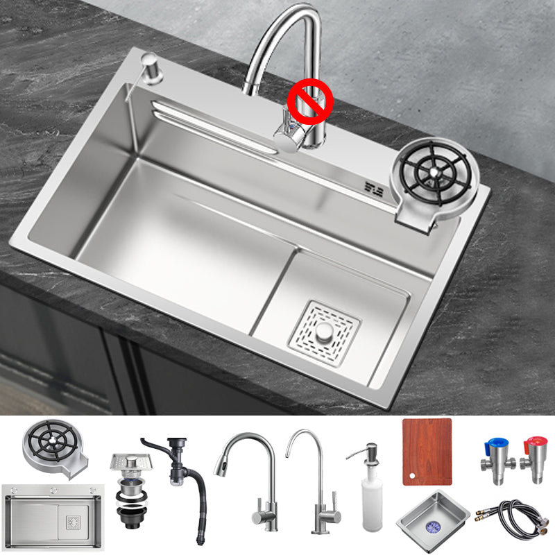 Stainless Steel Kitchen Sink 1-Bowl Kitchen Sink with Faucets Included Pull Out Water Filter Double Faucet & Cup Washer Clearhalo 'Home Improvement' 'home_improvement' 'home_improvement_kitchen_sinks' 'Kitchen Remodel & Kitchen Fixtures' 'Kitchen Sinks & Faucet Components' 'Kitchen Sinks' 'kitchen_sinks' 7256496