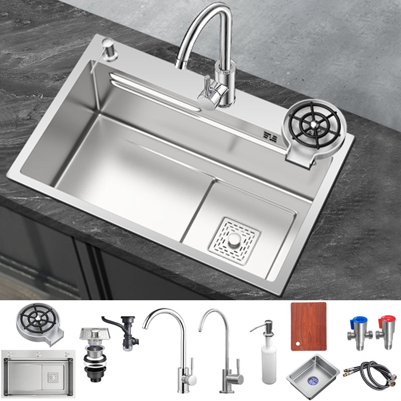 Stainless Steel Kitchen Sink 1-Bowl Kitchen Sink with Faucets Included Circular Water Purify Double Faucet & Glass Washer Clearhalo 'Home Improvement' 'home_improvement' 'home_improvement_kitchen_sinks' 'Kitchen Remodel & Kitchen Fixtures' 'Kitchen Sinks & Faucet Components' 'Kitchen Sinks' 'kitchen_sinks' 7256500